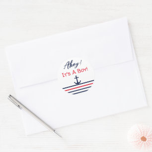 Ahoy It's A Boy! Nautical Baby Shower Classic Round Sticker