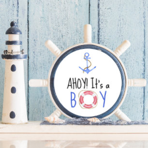 Ahoy It's A Boy! Nautical Baby Shower Classic Round Sticker