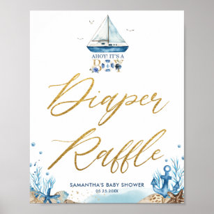 Ahoy It's a Boy Nautical Baby Shower Diaper Raffle Poster