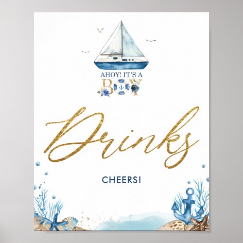 Ahoy Its a Boy Nautical Baby Shower Drinks Cheers Poster