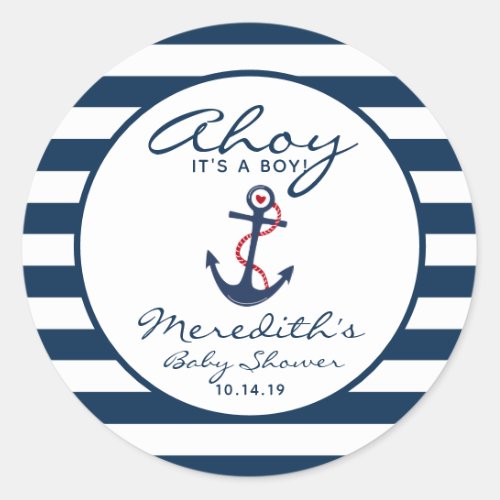 Ahoy its a Boy Nautical Baby Shower Envelope Classic Round Sticker