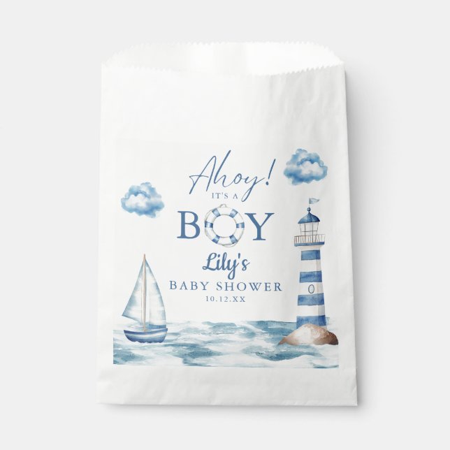 Ahoy Its A Boy Nautical Baby Shower Favor Bag (Front)