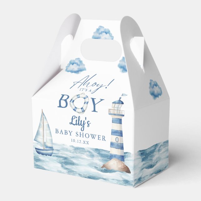 Ahoy Its A Boy Nautical Baby Shower Favor Boxes (Front Side)