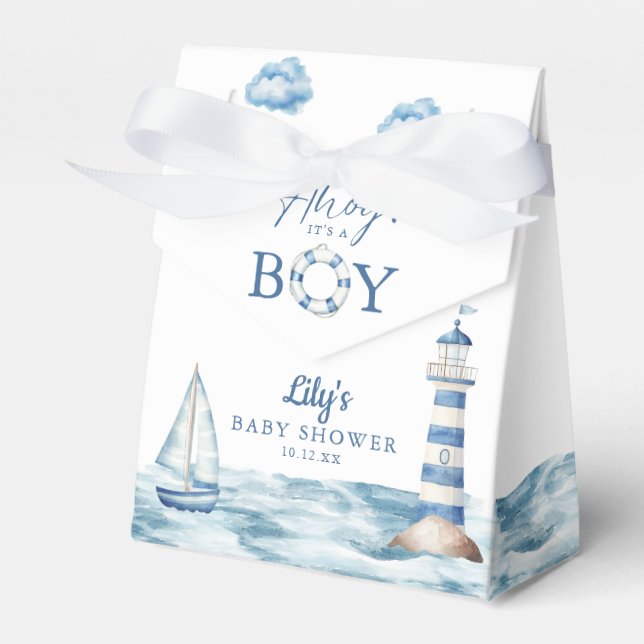 Ahoy Its A Boy Nautical Baby Shower Favor Boxes (Front Side)