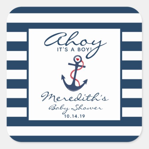 Ahoy its a Boy Nautical Baby Shower Favor Square Sticker