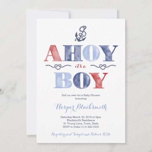 Ahoy Its A Boy Nautical Baby Shower For Boy Invitation