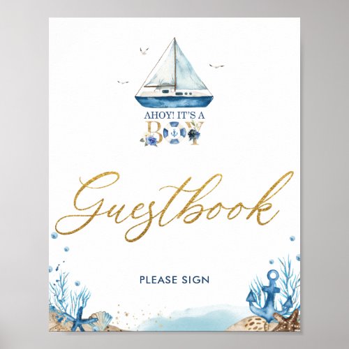Ahoy Its a Boy Nautical Baby Shower Guestbook 