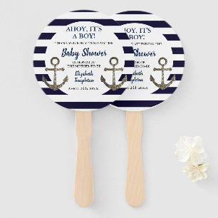 Ahoy It's a Boy Nautical Baby Shower Hand Fan