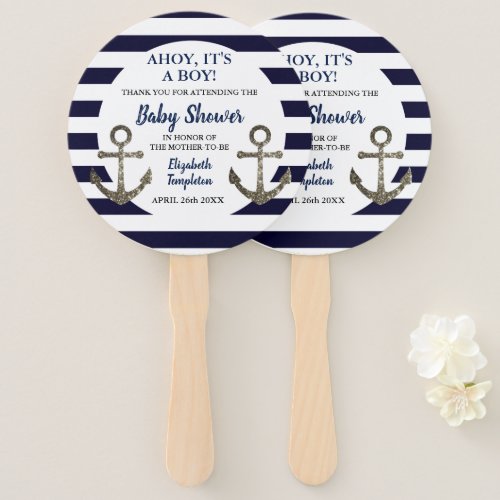 Ahoy Its a Boy Nautical Baby Shower Hand Fan