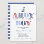 Ahoy It's A Boy, Nautical Baby Shower in Navy Red Invitation (Front/Back)