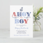 Ahoy It's A Boy, Nautical Baby Shower in Navy Red Invitation (Standing Front)