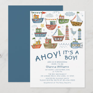 Ahoy Its A Boy Nautical Baby Shower Invitation
