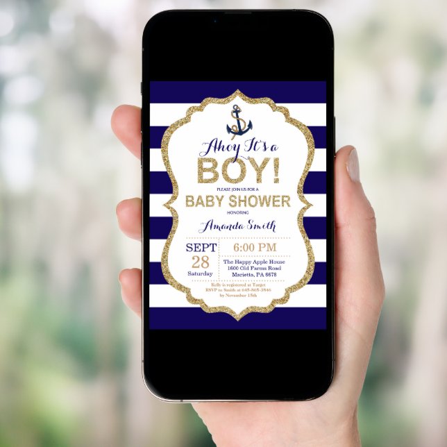 Ahoy it's a Boy! Nautical Baby Shower Invitation (Front Digital)