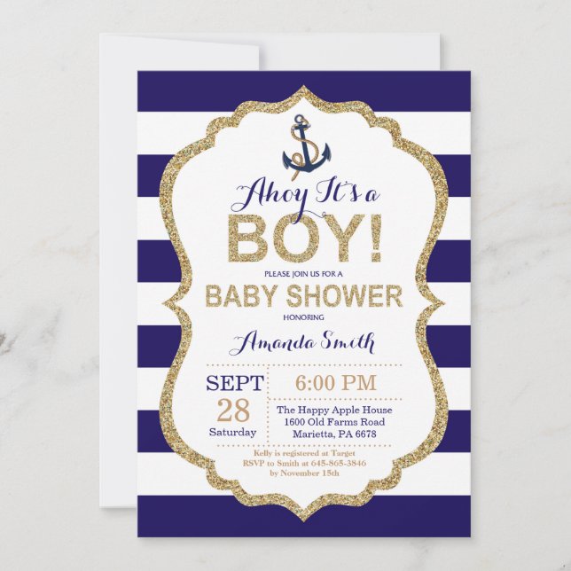 Ahoy it's a Boy! Nautical Baby Shower Invitation (Front)