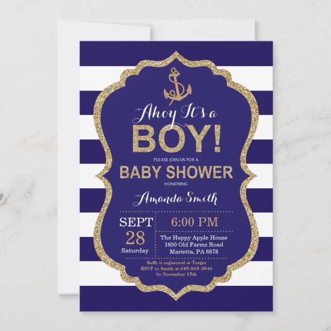 Ahoy it's a Boy! Nautical Baby Shower Invitation (Front)