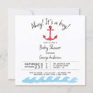 Ahoy Its a boy. Nautical baby shower Invitation