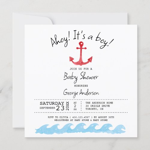 Ahoy Its a boy Nautical baby shower Invitation