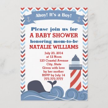 Ahoy Its A Boy Nautical Baby Shower Invitation by coastal_life at Zazzle