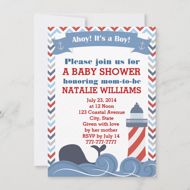Ahoy Its a Boy Nautical Baby Shower Invitation (Front)