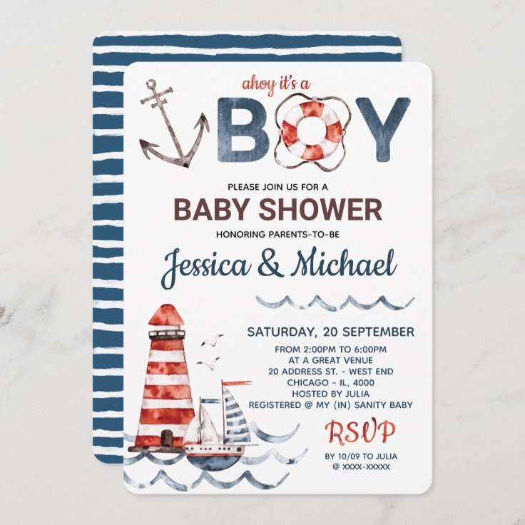 Ahoy It's A Boy Nautical Baby Shower Invitation | Zazzle