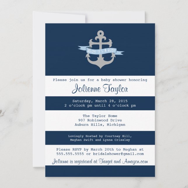 Ahoy It's A Boy Nautical Baby Shower Invitation (Front)