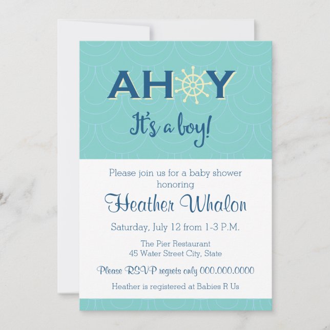 Ahoy it's a boy nautical baby shower invitation (Front)