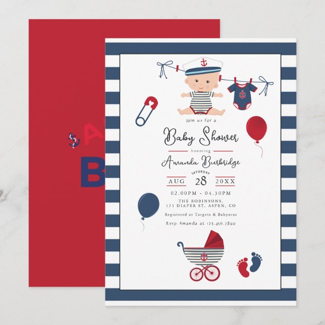 Ahoy it's a Boy! Nautical Baby Shower Invitation (Front/Back)