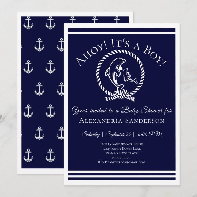 Ahoy it's a Boy! Nautical Baby Shower Invitation (Front/Back)