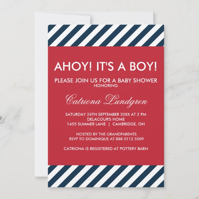 Ahoy It's a Boy Nautical Baby Shower Invitation (Front)