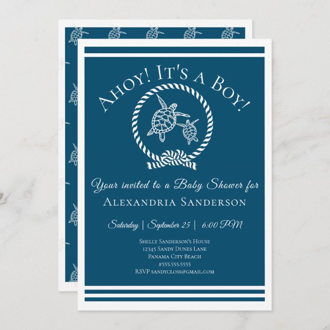 Ahoy it's a Boy! Nautical Baby Shower Invitation (Front/Back)