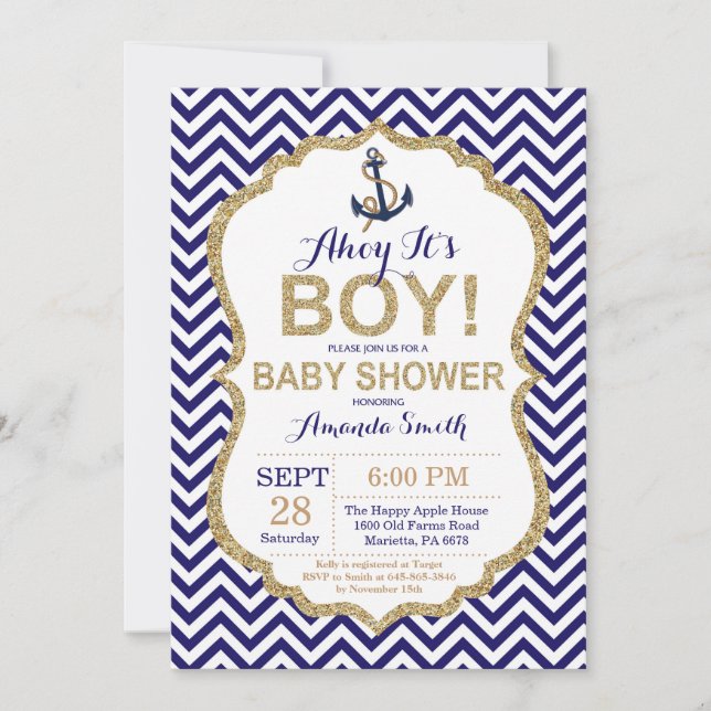 Ahoy it's a Boy! Nautical Baby Shower Invitation (Front)