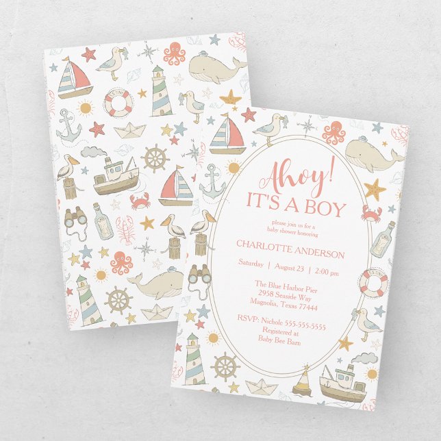 Ahoy it's a Boy Nautical Baby Shower Invitation (Creator Uploaded)
