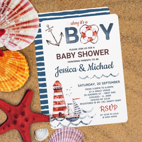 Ahoy Its A Boy Nautical Baby Shower Invitation