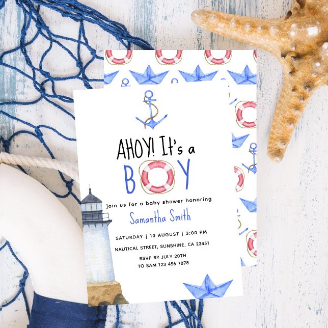 Ahoy It's A Boy! Nautical Baby Shower Invitation (Creator Uploaded)