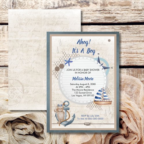 Ahoy its a boy nautical baby shower invitation