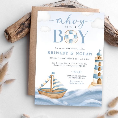 Ahoy Its a Boy Nautical Baby Shower Invitation