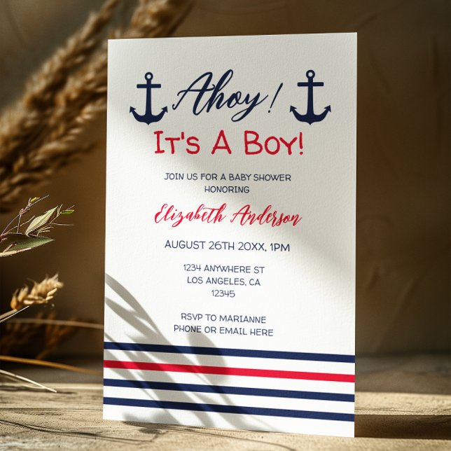 Ahoy It's A Boy! Nautical Baby Shower Invitation (Creator Uploaded)
