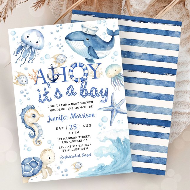 Ahoy It's a Boy Nautical Baby Shower Invitation (Creator Uploaded)