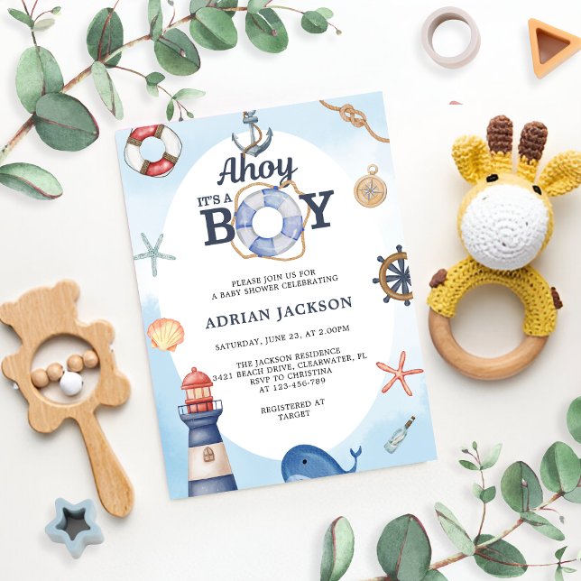 Ahoy It's A Boy Nautical Baby Shower Invitation (Creator Uploaded)