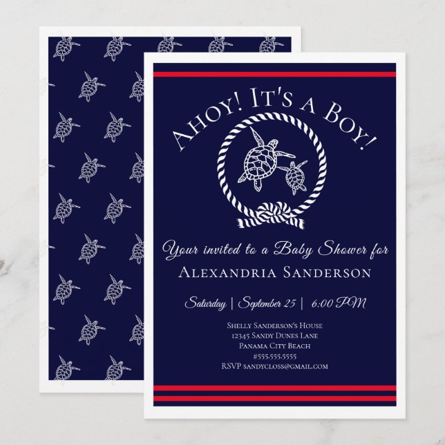 Ahoy it's a Boy! Nautical Baby Shower Invitation (Front/Back)