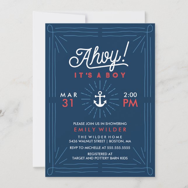 Ahoy It's A Boy | Nautical Baby Shower Invitation (Front)