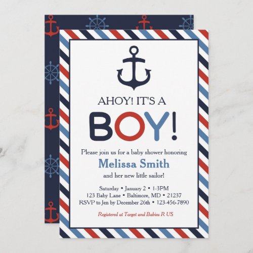 Ahoy Its a Boy Nautical Baby Shower Invitation