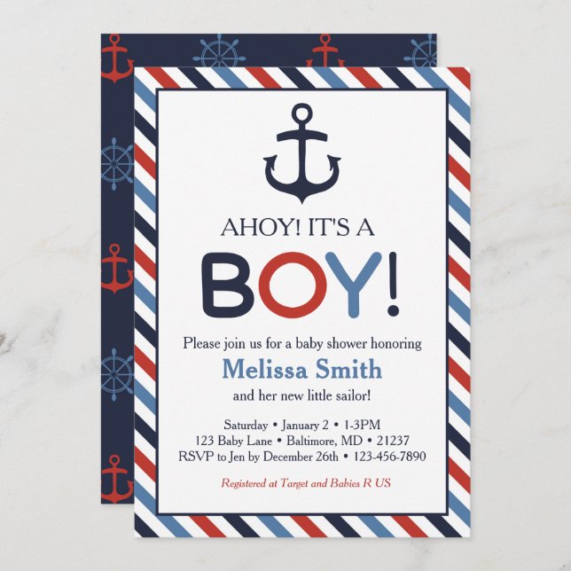 Ahoy It's a Boy Nautical Baby Shower Invitation (Front/Back)