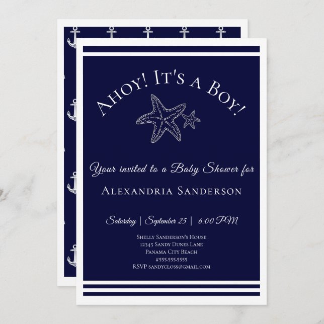 Ahoy it's a Boy! Nautical Baby Shower Invitation (Front/Back)