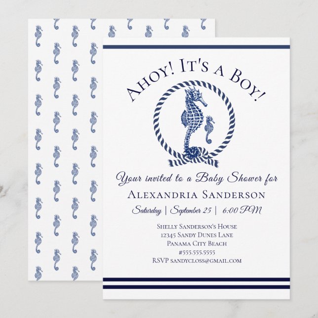 Ahoy it's a Boy! Nautical Baby shower Invitation (Front/Back)