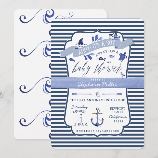Ahoy It's a Boy Nautical Baby Shower Invitations (Front/Back)