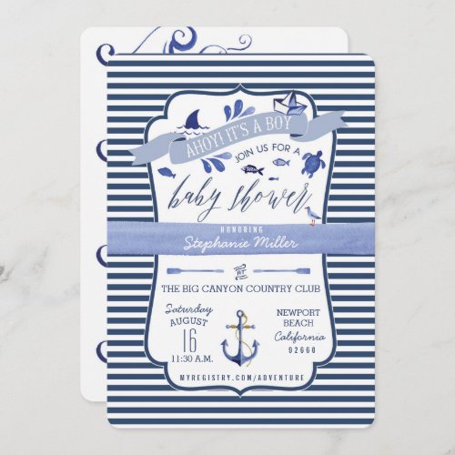 Ahoy Its a Boy Nautical Baby Shower Invitations