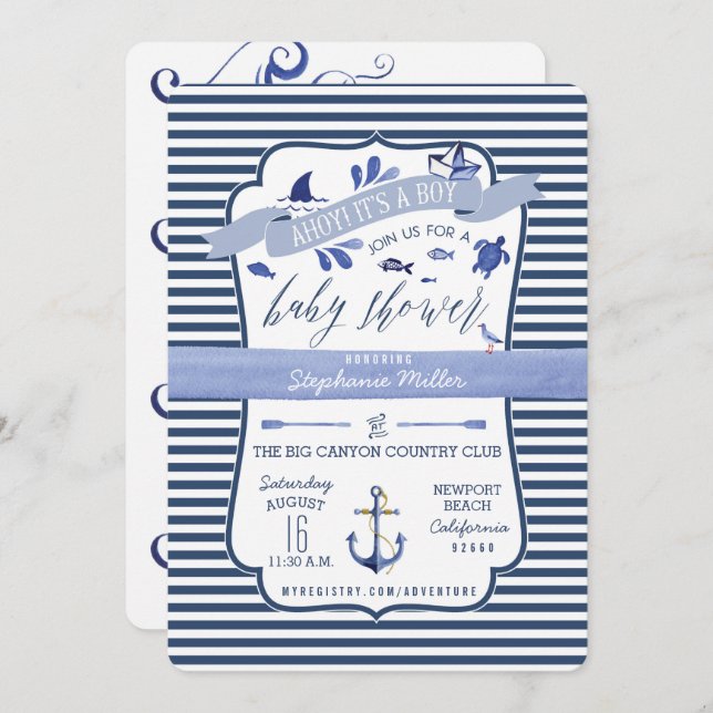 Ahoy It's a Boy Nautical Baby Shower Invitations (Front/Back)