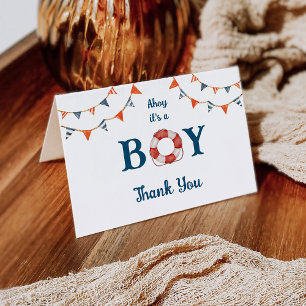 Ahoy It's a Boy Nautical Baby Shower Letterpress Thank You Card