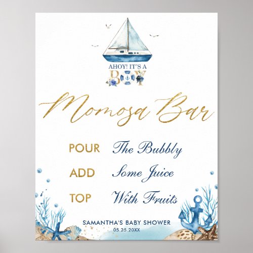 Ahoy Its a Boy Nautical Baby Shower Momosa Bar  Poster
